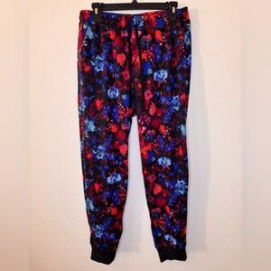 LuLaRoe Jax Joggers XL Blue/Red Floral Lounge Pants Stretchy Pockets